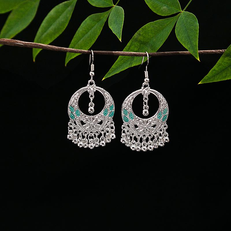 Vintage Ethnic Miao Silver Teardrop Tassel Earrings
