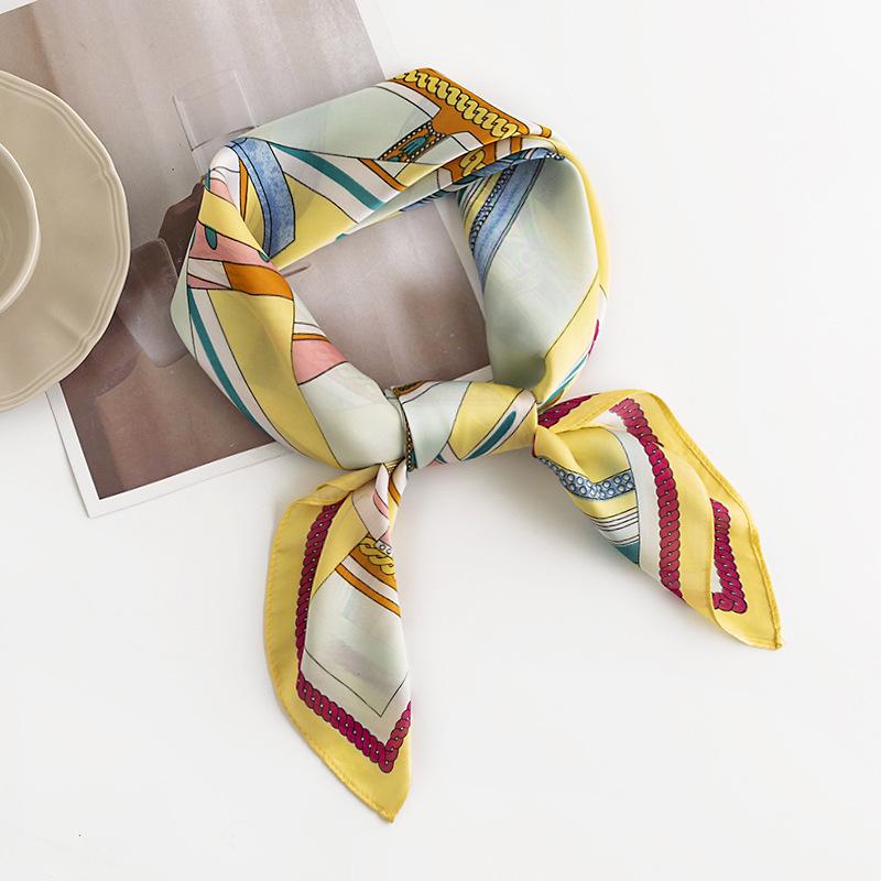 Geometric Flower Small Square Scarf For Women, Fresh And Sweet Professional Attire, Fashionable Color Matching Simulated Silk Scarf, Headscarf