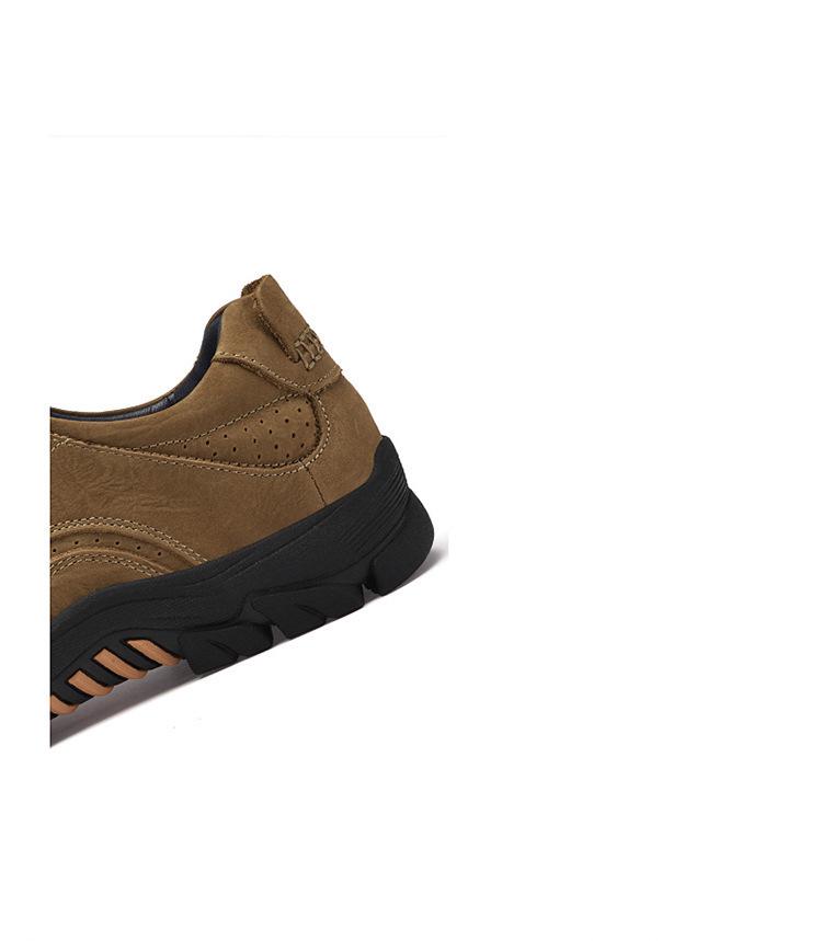 Men's Large Size Genuine Leather Outdoor Mountaineering Shoes - Breathable, Non-slip, Wear-resistant with Thick Sole.
