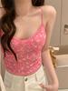 #Summer new sexy wind lace sling vest women's floral printing slim fit fixing belt chest pad