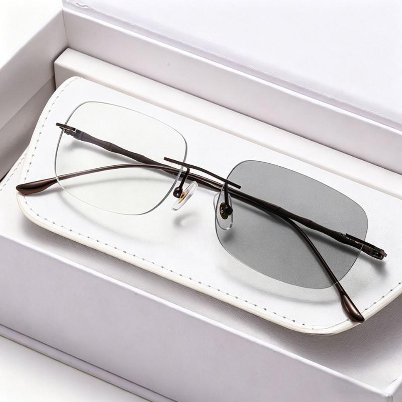 

Rimless Photochromic Myopia Glasses for Women Gold Frame Transition Prescription Eyeglasses Anti Blue Light Diopters 0 To -4.0 0 коричневий
