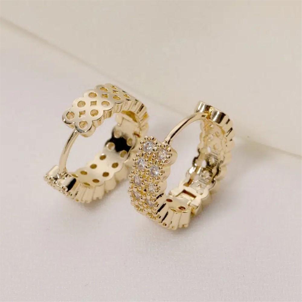 1 pair Fashionable Bohemian Style Cubic Zirconia Decorated Hoop Earrings for Women ElegantDelicate Huggies Party Jewelry Gifts