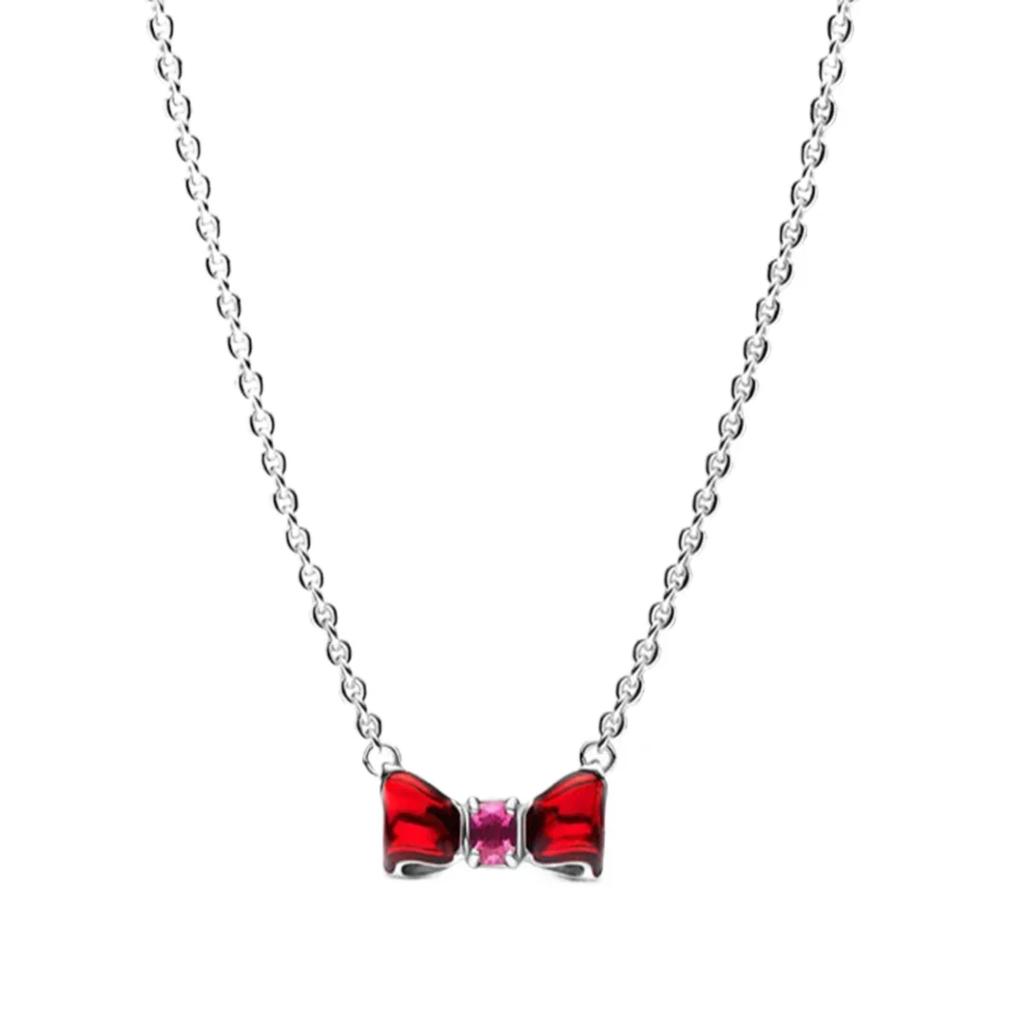 Original Copper Necklace Colorful Red Heart Bow Tie Pendant Fashion Necklace Charm Classic Diy Gift