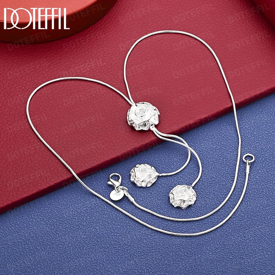 925 Sterling Silver Fashion Snake Chain with Three Roses Necklace Wedding Gift Jewelry