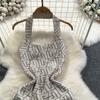 Summer Women Brand Designer Sexy Club Party Halter Print Letter Knitted Sweater Slim Bodycon Mini Short Sheath Dresses