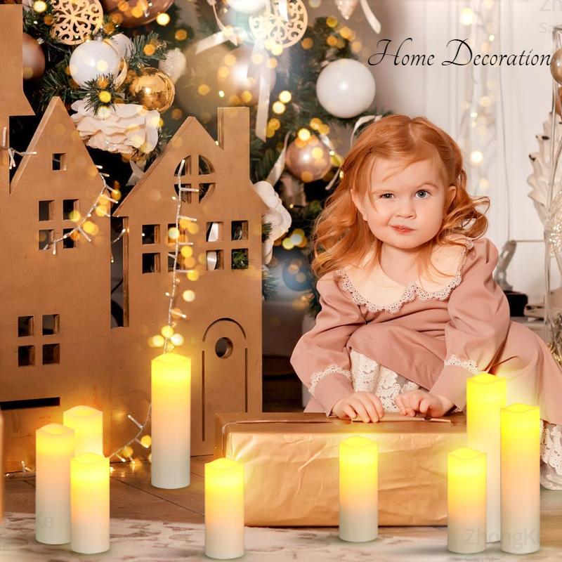 9Pcs LED Candles with Flickering Flameless Candles Battery Operated Pillar Candles Wedding Decoration Candlelight Christmas