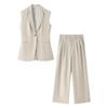 European & American Style Women's Spring 2026 Elegant Padded Shoulder Vest with Pleated Pants