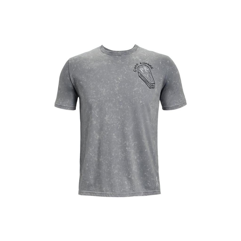 Under Armour Letter Cartoon Pattern Sports Crew Neck Short Sleeve T-Shirt Men Tops Gray 1361482-035