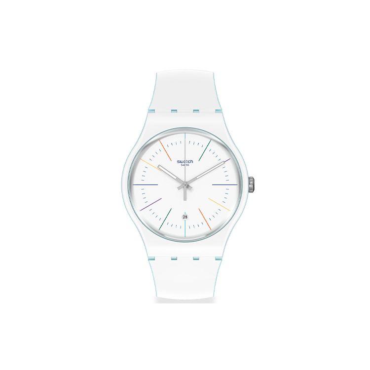Swatch Quartz Movement Pure White Colorful Lightweight Casual Waterproof Quartz Watch Unisex watches SUOS404 41mm