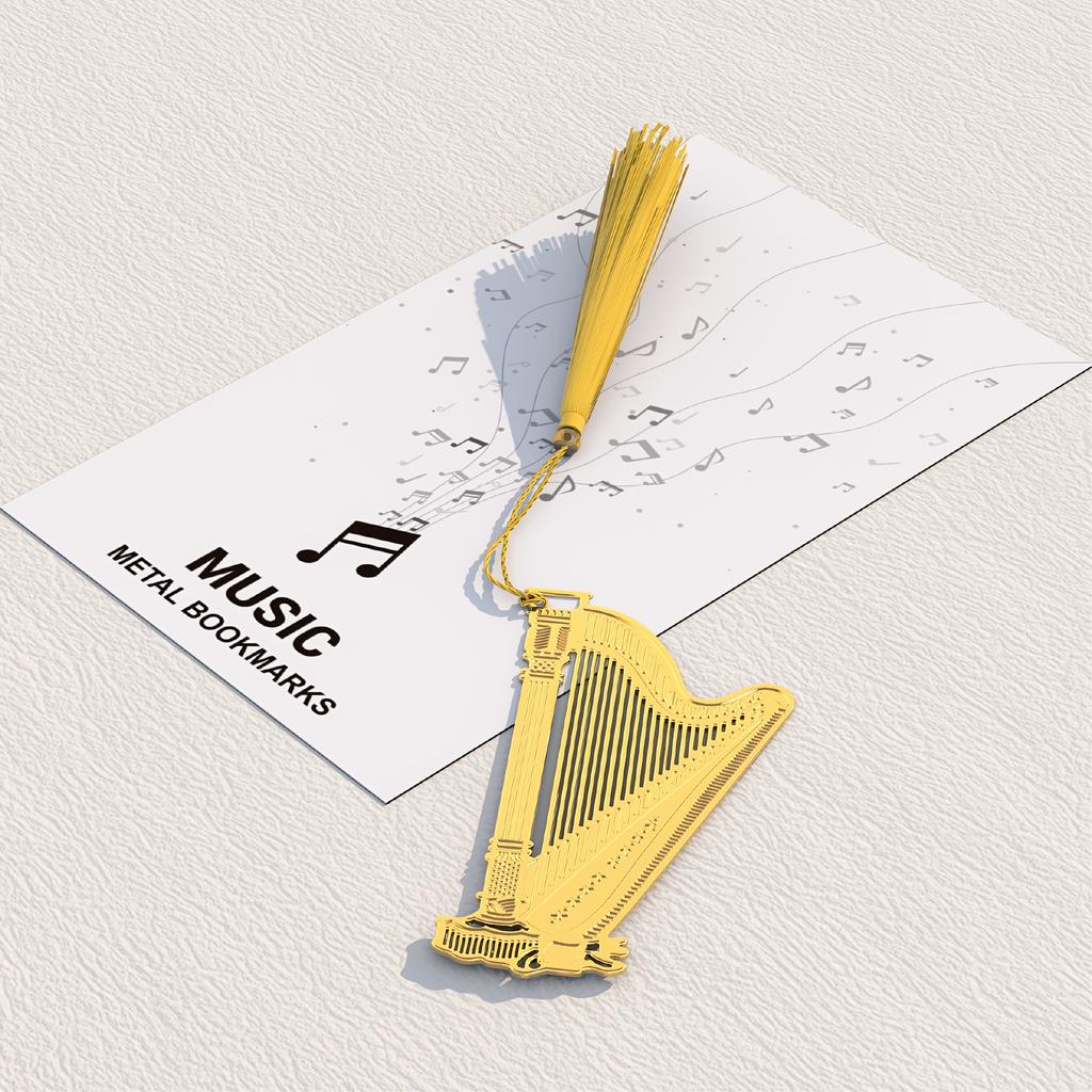 1pc Creative Musical Instrument Bookmark Piano, Guitar, Organ, Harp, Violin, Trumpet Metal Bookmarks with Beautiful Tassels