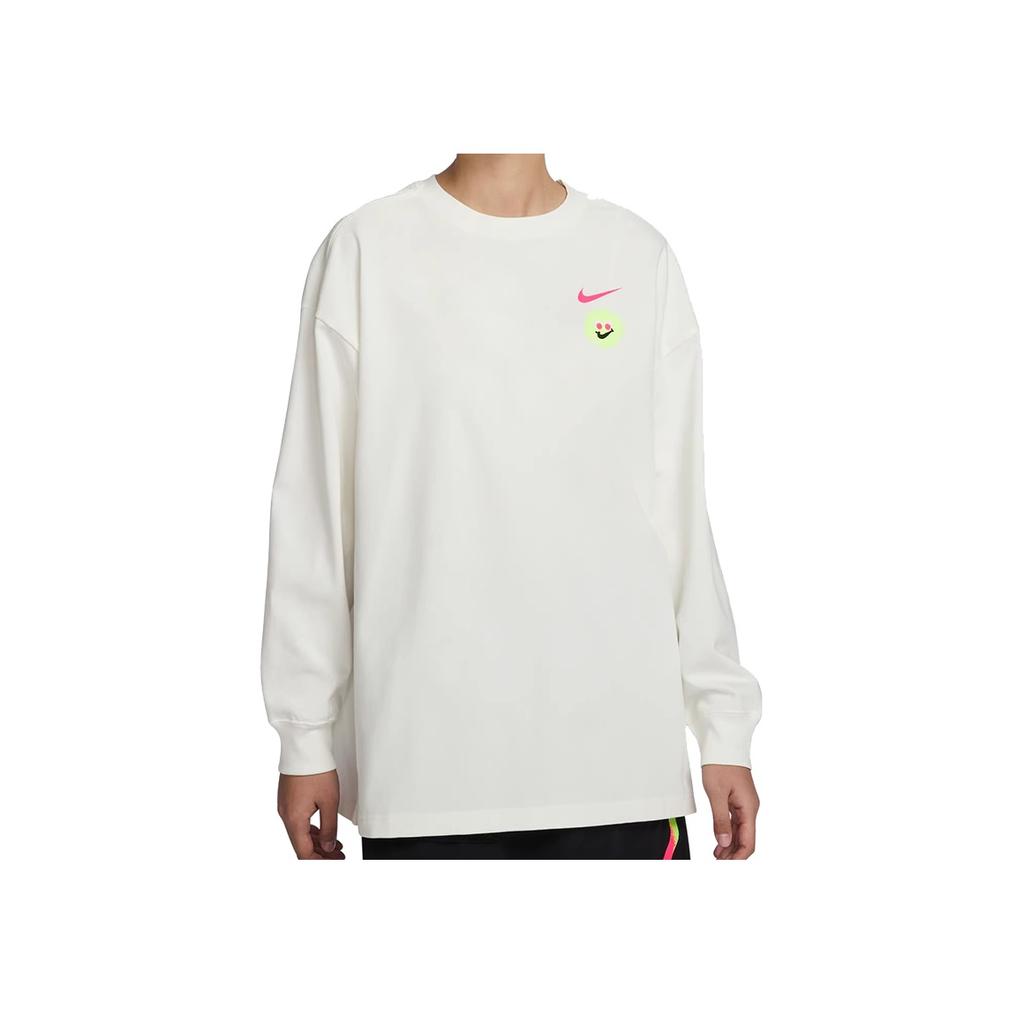 Nike Oversized Vintage American Print Crew Neck Casual Long Sleeve Drop Shoulder T-Shirt Women T-Shirt Sail HJ1497-133