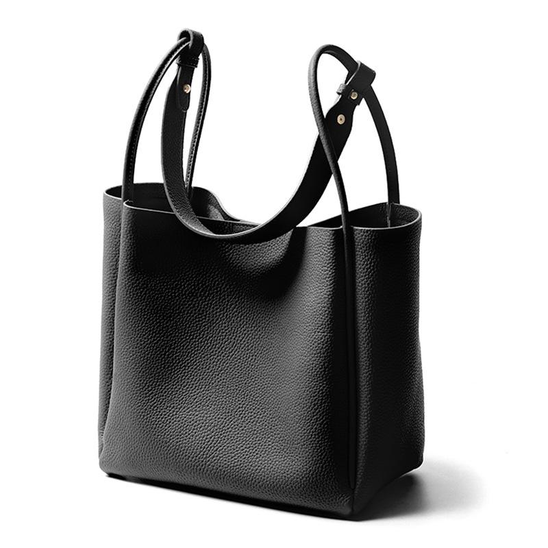 The First Layer Of Cowhide Vegetable Basket Bag, Bucket Bag, Simple And Large-Capacity Leather Single Shoulder Oblique Span Handbag.