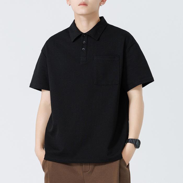 

Polo Blouse Short-sleeved Mens Summer Latest Lapel Pocket T-shirt Trendyable Comfortable Fit Top M чёрный