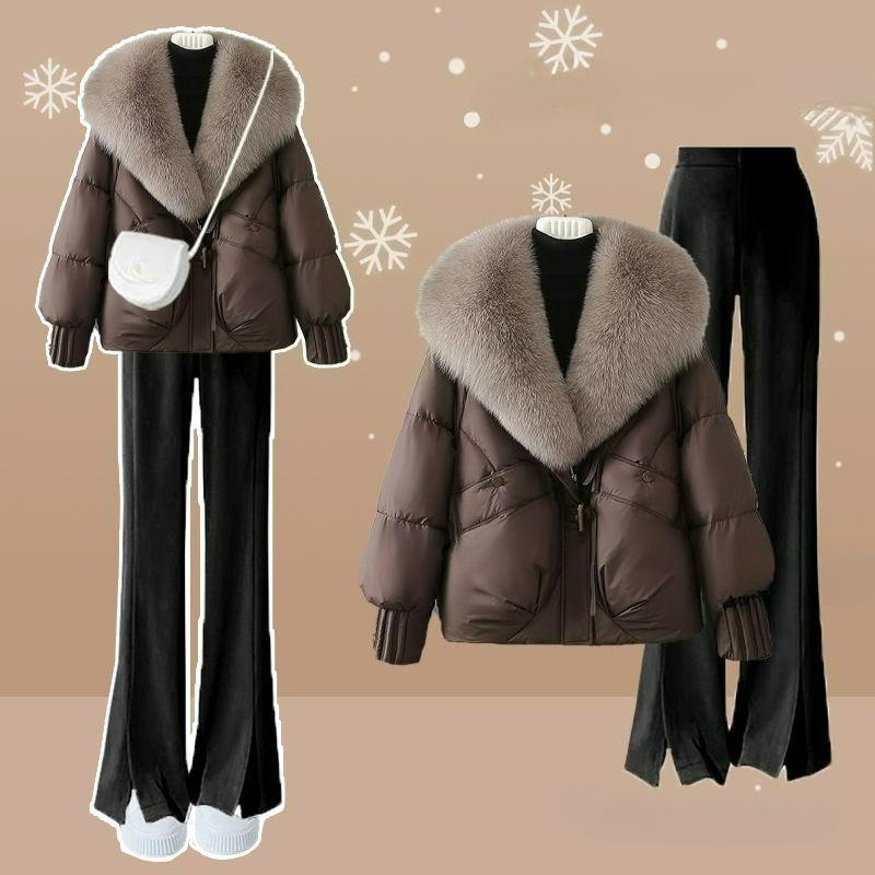 A Complete Set of Winter Women's Clothing, A Small Fragrance, A Down Jacket, A Bottoming Sweater, and A Three-piece Suit of Flared Pants