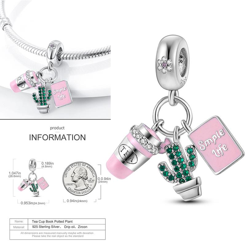 Neuer 925er Silber Kaktus Kleeblatt Anhänger Frühlingsgrüne Serie Perlenanhänger Für Original Perlenarmband DIY Schmuck