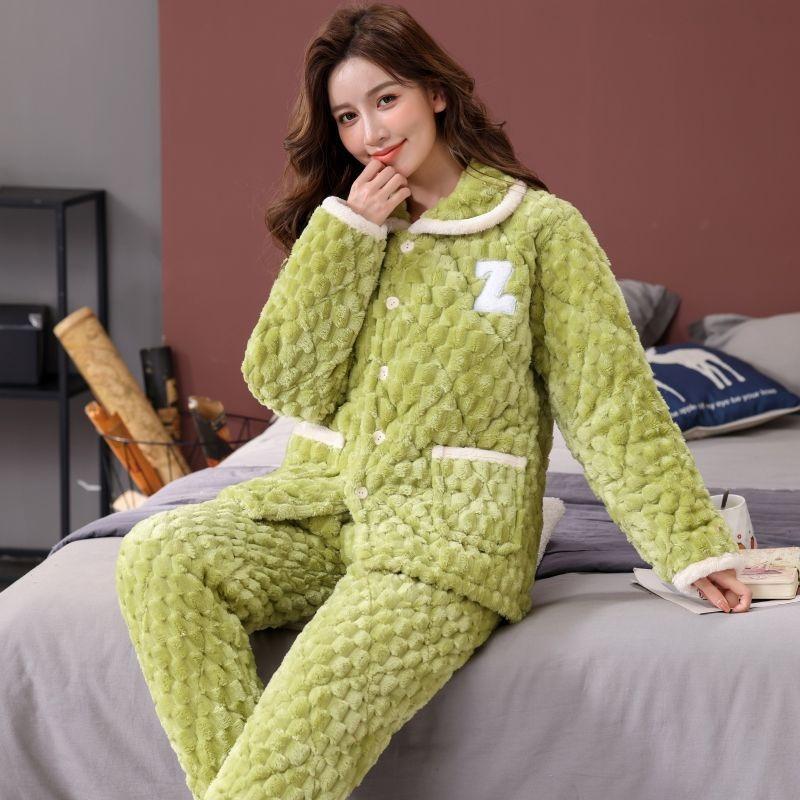 Pajamas women's winter three-layer thickened models fleece coral fleece warm padded cotton autumn and winter women's loungewear