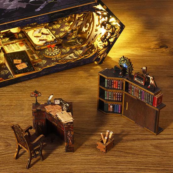 1 Set DIY Book Nook Kit Realistic Smooth Edge Precisely Cut Easy to Assemble Imagination Cultivation Dollhouse 3D DIY Book Nook Shelf Insert Decor for