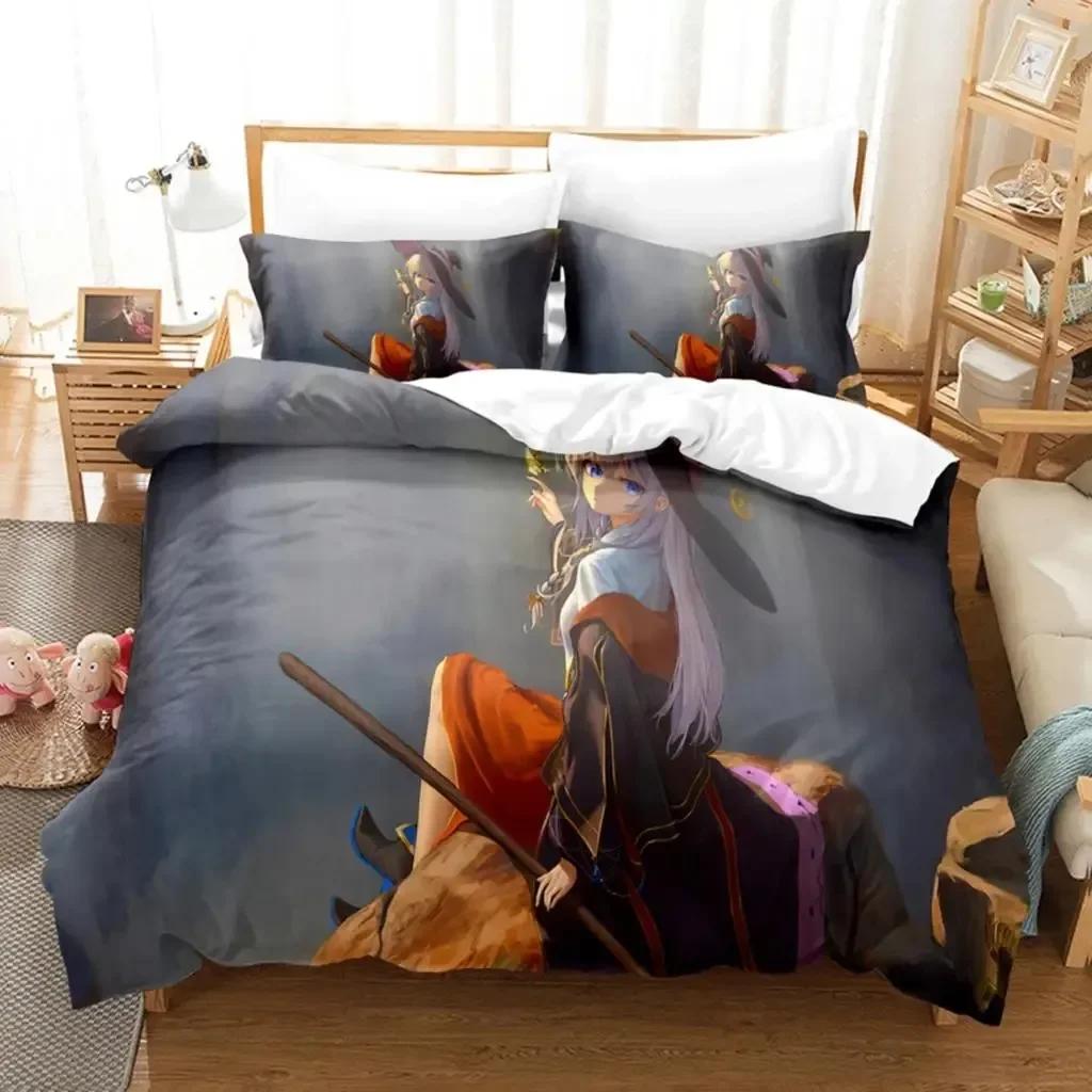 

3D Anime Girl The Journey Of Elaina Beding Set Printed With Pilowcase Bed Soft Duvet Cover Soft Single Double Quen Super King-Sized Dimensionsd 135*200cm Eu-Single