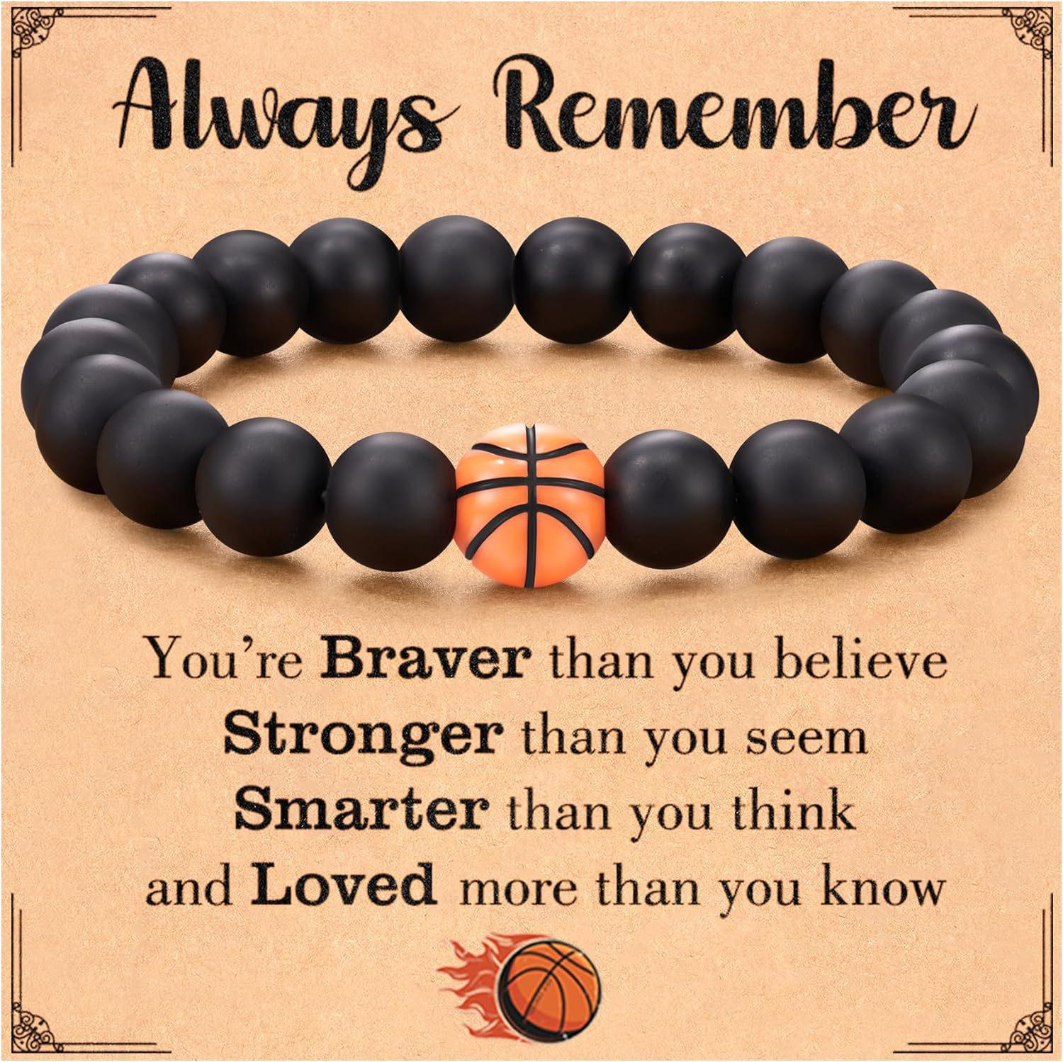 

Black Matte Football, Basketball, and Baseball Beaded Bracelet with Tiger Eye - Gift for My Son