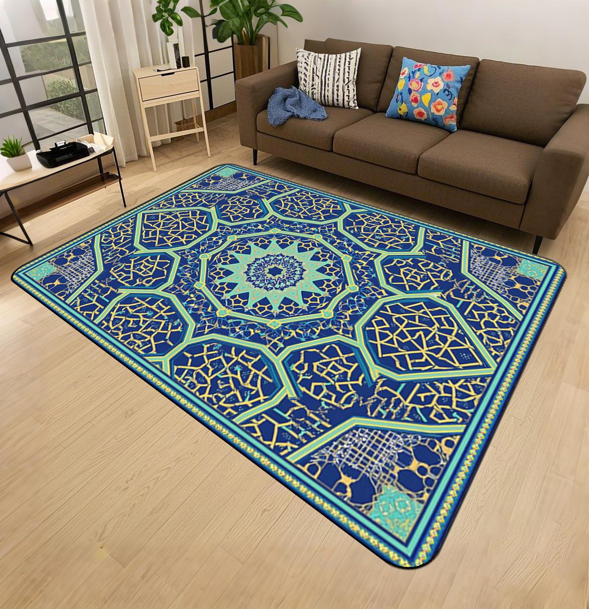 

Islamic style intricate star-shaped soft carpet, suitable for living room, bedside, bedroom,vintage floor mat, entrance door mat 40cmx60cm