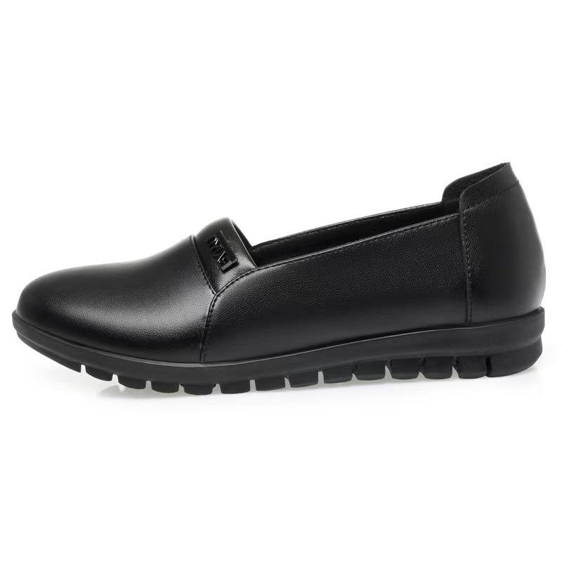 Women's Shoes Soft-soled Black Work Shoes Spring New Single Shoes Middle-aged and Elderly Flat-soled Non-slip Mother Leather Shoes Women's Single Shoe