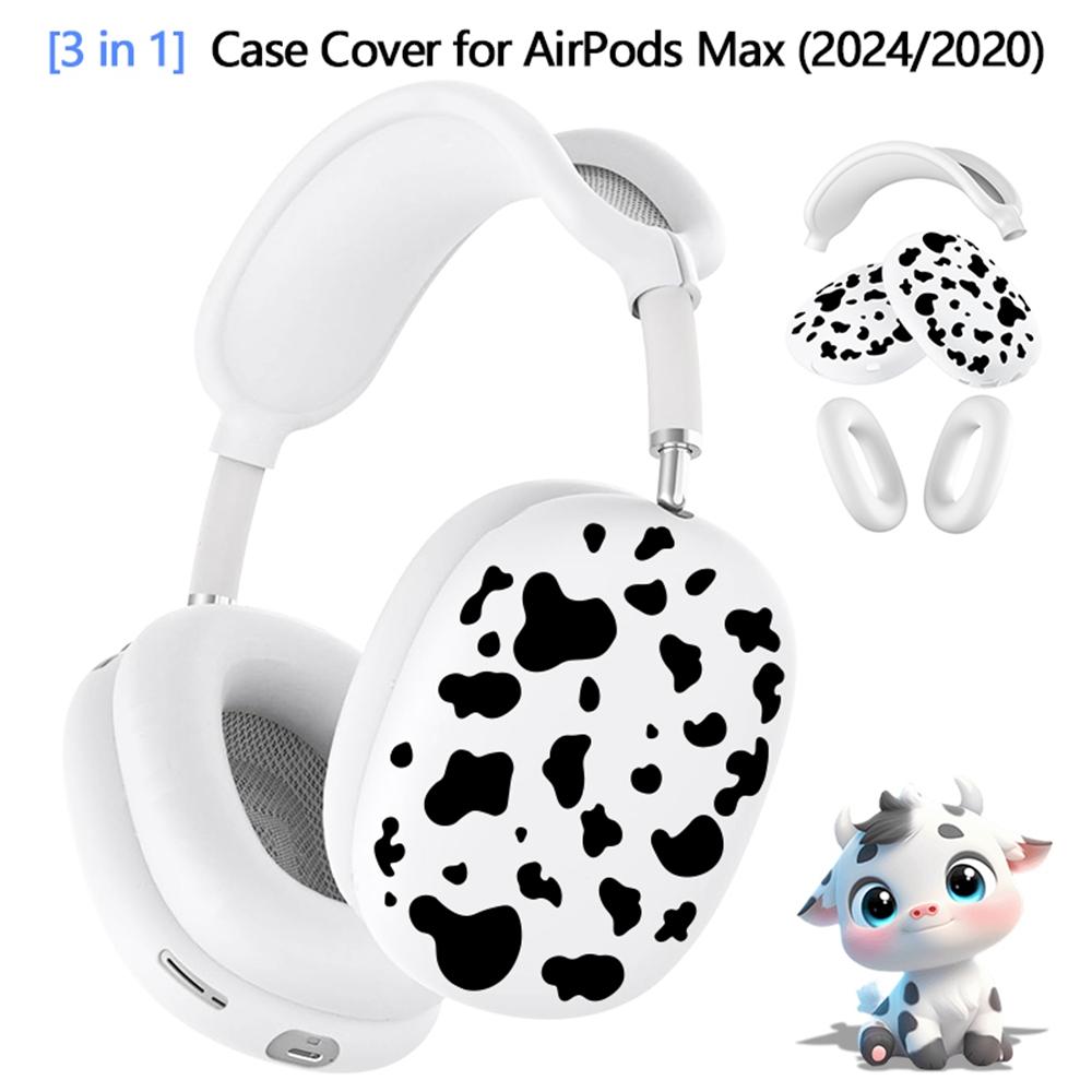 3Pcs/Set For AirPods Max Silicone Protective Case Cow Pattern Earmuff Sleeve Headband Cover Ear Cushion Cover