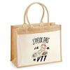 Beach Bag - PLANETEE - Jute with "I Can't" MTB Pocket - Cotton - Multicolored Beige - Large Capacity