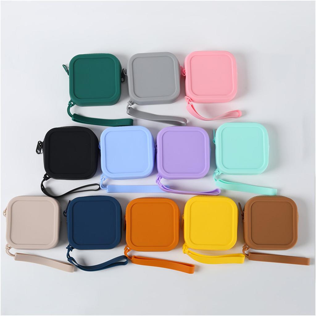 Small Square Silicone Purse Coin Bag Small Coin Wallet Small Cosmetic Bag Charging Cable Storage Case For Women Student