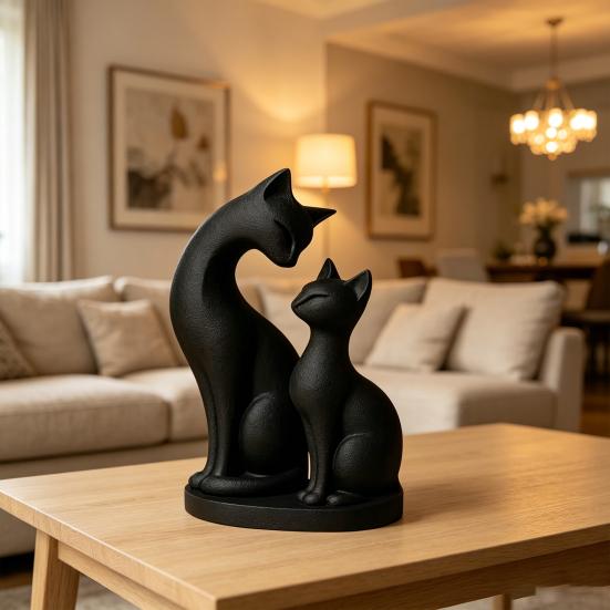 Black Cat Figurine 3D Printed Mother And Kitten Statue Cute Animal Sculpture for Indoor Shelf Desktop Decor Gifts for Cat Lovers