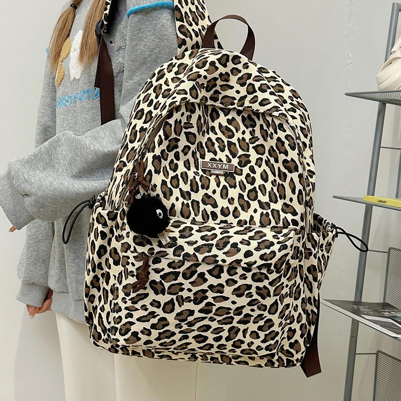 College student schoolbag female junior high school student retro leopard print backpack lightweight high school student computer travel backpack tide