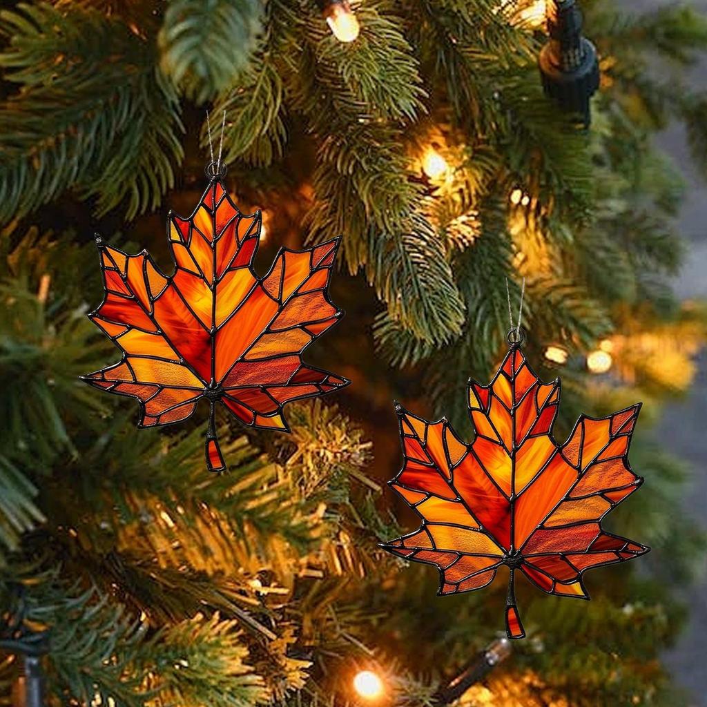 Acrylic 2D MapleLeaf Suncatcher Stained Glass Window Hanging Decor Glittering Fall Ornament For Thanksgiving Christmas Gift