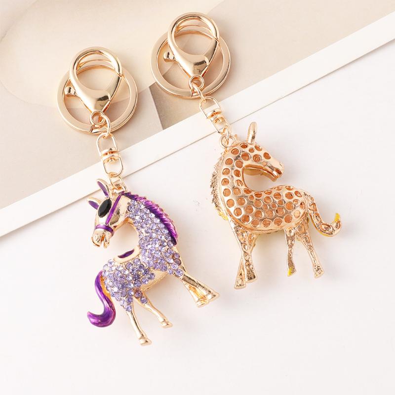 Fashion Metal Rhinestone Pony Keychain Pendant For Women Men Zodiac Horse Car Keyring Backpack Decoration Jewelry New Year Gift
