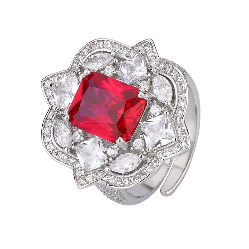 Schmuck Kupferboden Vergoldet Simulation Roter Korund Blauer Spinell High-End Retro Anzug Damen 8 * 10