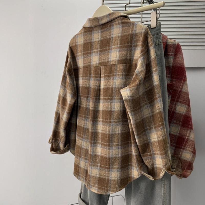 Camisas de Cuadros Casuales Simples de Manga Larga Tops para Mujer Otoño Invierno 2025