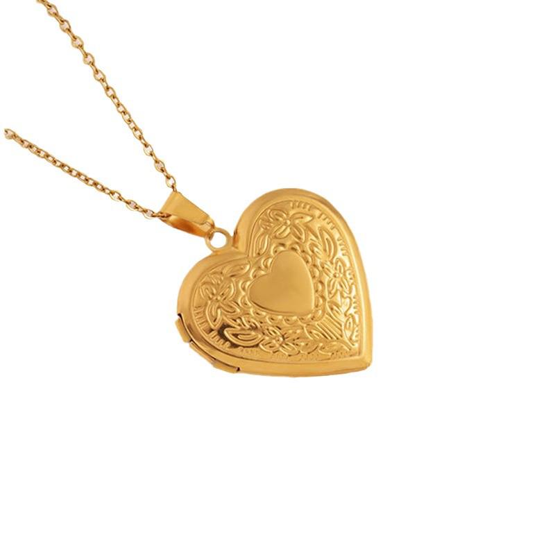 Colier cu Ramă Foto Inimă Piersică Embosată - Oțel Titan de Lux Ușor pentru Femei, care nu se Decolorează