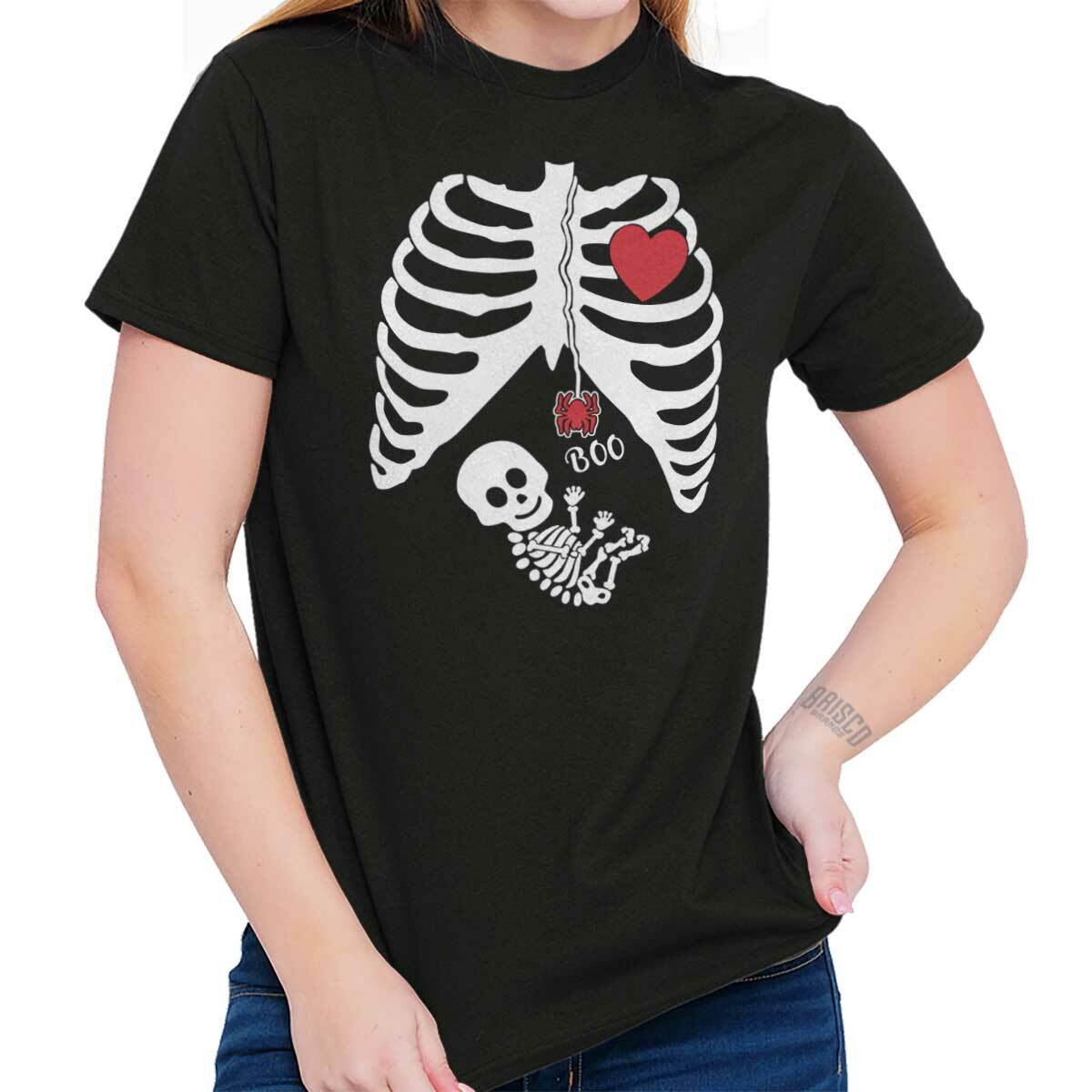 Spooky Halloween Maternity Skeleton Xray Womens Graphic Crewneck T Shirt Tee S