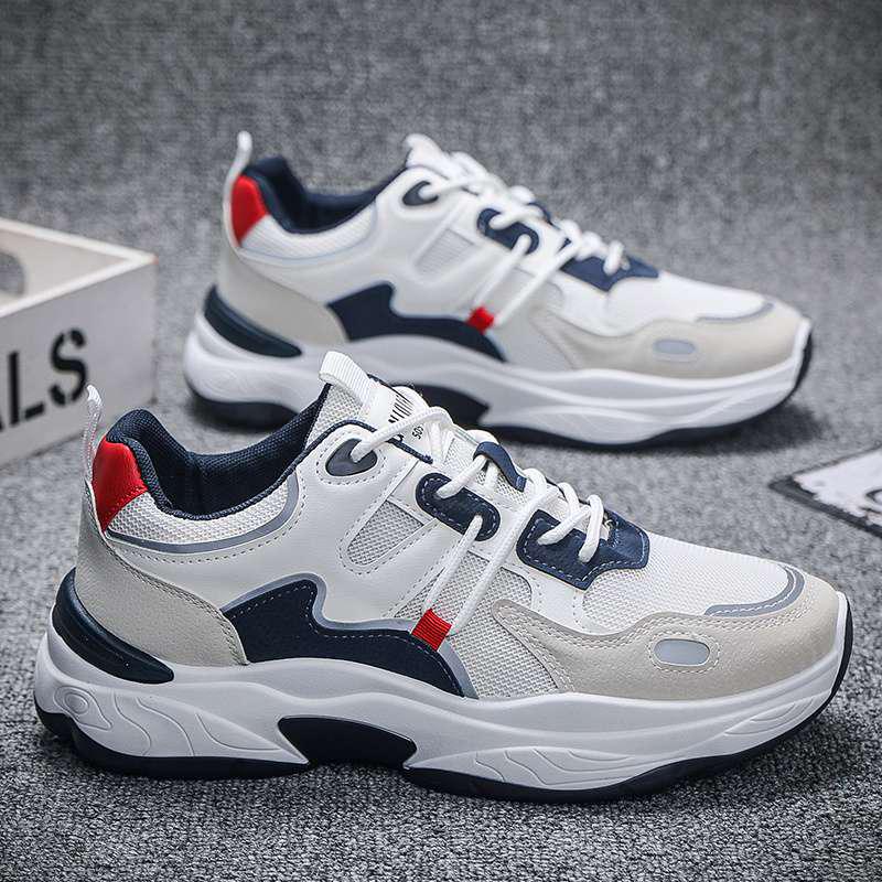 Summer 2025 Men's Breathable Mesh Casual Running Shoes, Thick Sole, Height-Boosting, Trendy White Dad Sneakers