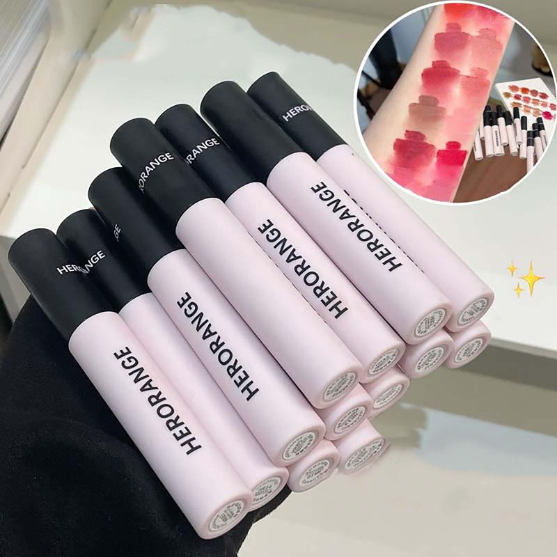 Herorange Mattes Samt-Lipgloss Langanhaltend Nude-Töne Nicht verblassend Wasserfest Schweißfest Leicht Bequem