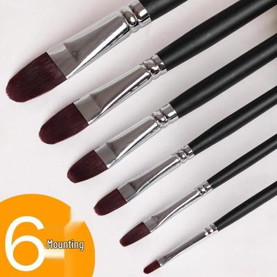 Set mit 6 Aquarell-, Öl- und Acrylmalpinseln - Flache & Runde Nylonköpfe