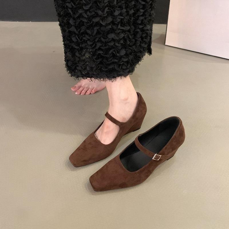 

Wedge heel retro suede Mary Jane single shoes women s shoes spring and autumn new summer skirt evening high heels 34