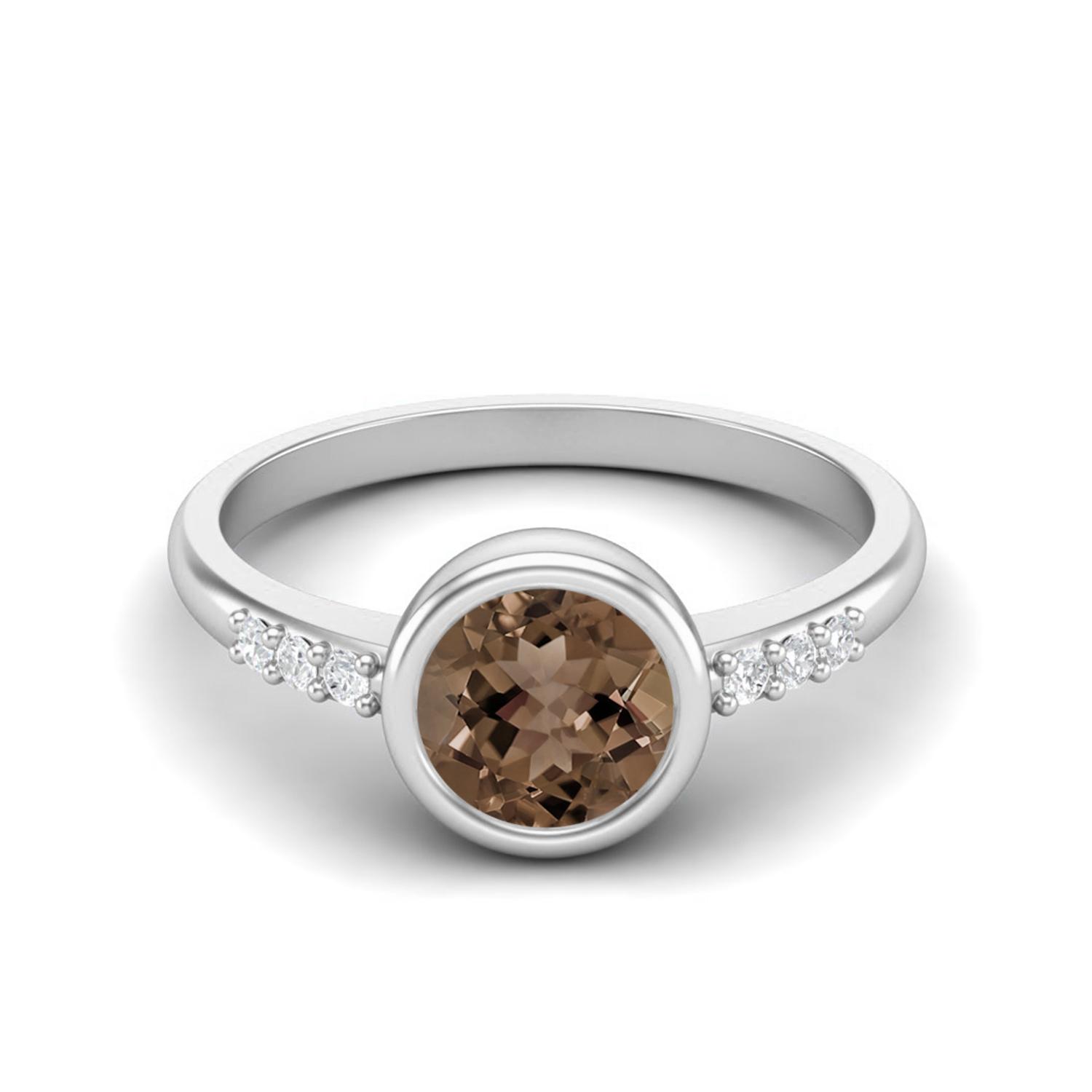 1.02 Ctw Round Smoky Quartz 925 Sterling Silver Bezel Set Solitaire Wedding Ring 12 белый