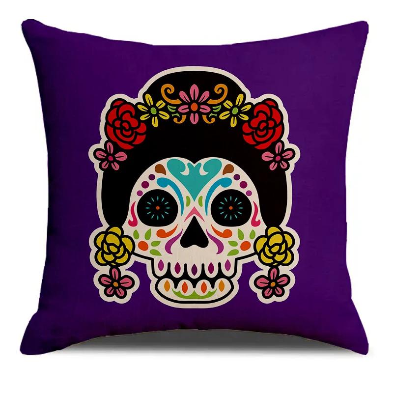 Carnival Skull Glasses Crown Pattern Printed Square Pillowslip Soft  Blend Cushion Cover Pillowcase Living Room Home Decor