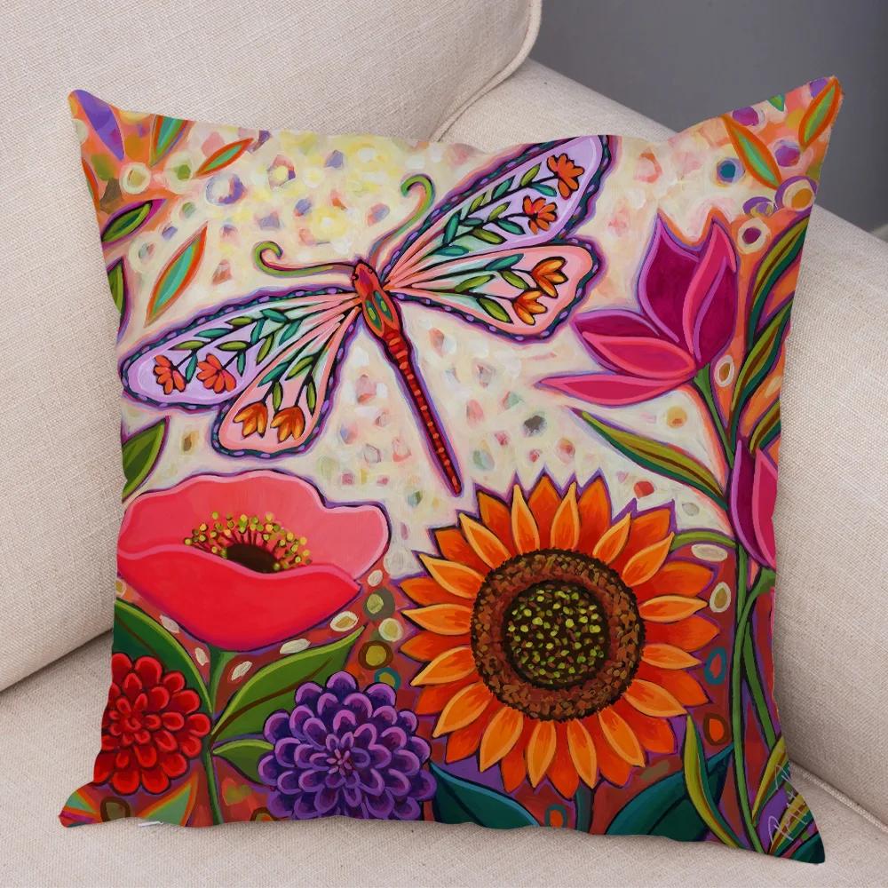 Nordic Watercolor Flower Pillowcase Soft Plush Decor Cartoon Floral Plant Cushion Cover for Sofa Home Children Room Pillow Case