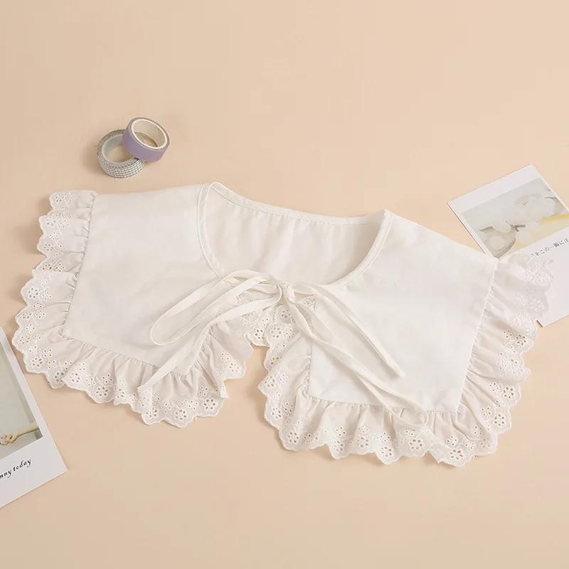 Korean Style Shirt Detachable Doll Fake Collar for Women Shoulder Wrap Hollow Out Floral Lace Ruffled Trim False Collar