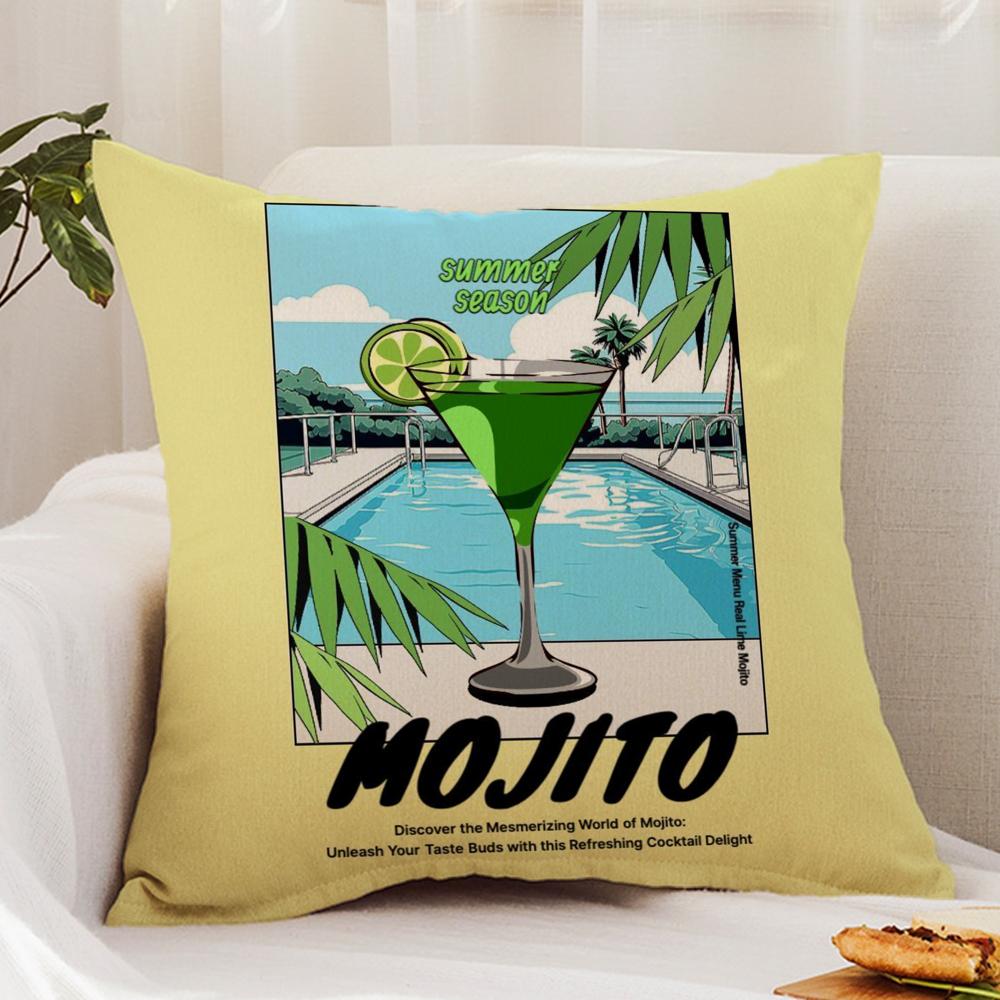 Classic Art Mojito Cocktail Cushion Cover Premium Comfort Reversible Pillow Cover - Dual - Use Design for Home & Car