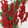 60/1Pcs Christmas Red Berries DIY Holiday Wreaths Xmas Tree Decoration Festive Ornament Displays Artificial Red Berries Stems