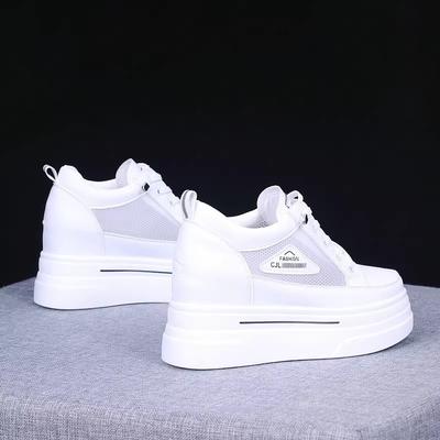 Inner Height Increase White Shoes Women's Spring and Summer Mesh Breathable Height Increase Small Casual Sports Board Shoes