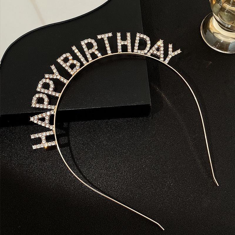 Happy Birthday Headband Party Decoration Headband Flash Drill Letters Simple Temperament Gift