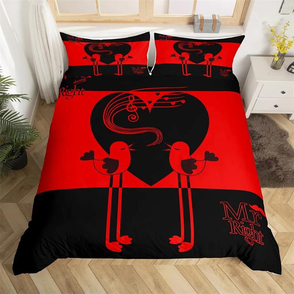 Couple Romantic Wedding Mr And Mrs Duvet Cover Microfiber Funny Quotes Love Heart Happiness Love Birds For Valentine'S Day Adult