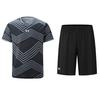 Color Block Striped Logo Print V-Neck Pullover Short Sleeve Jersey And Elastic Shorts Casual Sports Set 23500503-001+24500204-001